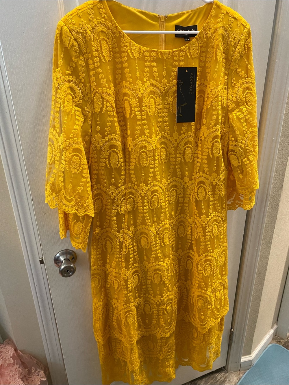 Sunshine Yellow Embroidered Lace Wedding Dress by Camilia